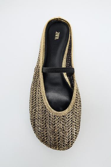 BALLERINES OUVERTES À L'ARRIÈRE TRESSÉES - Or de Zara