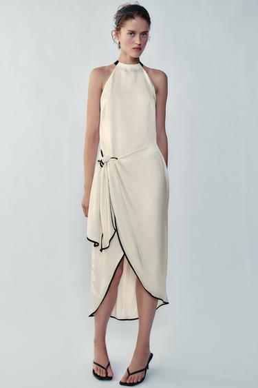MIDI DRESS WITH CONTRAST PIPING - Ecru by Zara