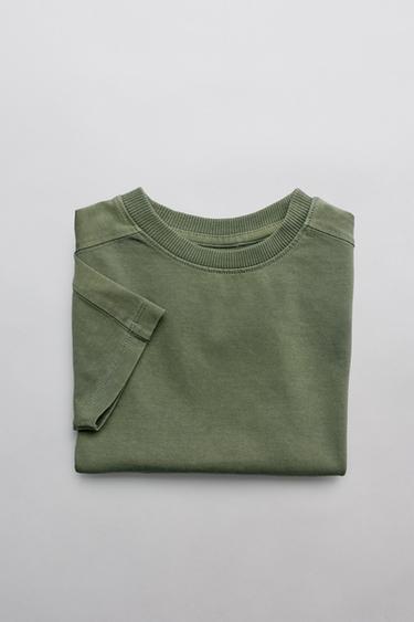 Zara GARMENT DYE CUT-OUT T-SHIRT - Khaki