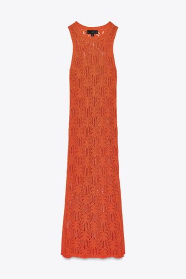 POINTELLE KNIT MIDI DRESS - Orange by Zara - Image 4