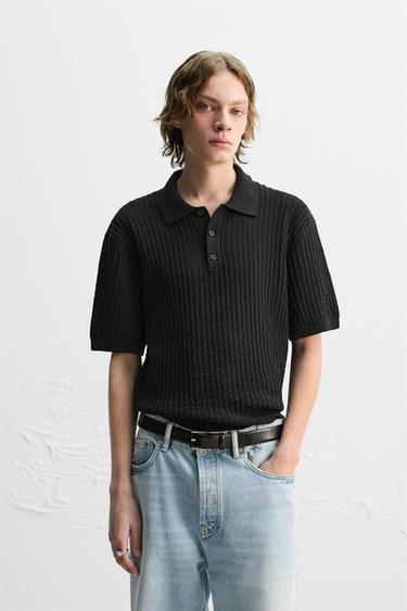OPEN TEXTURED POLO SHIRT - Black by Zara