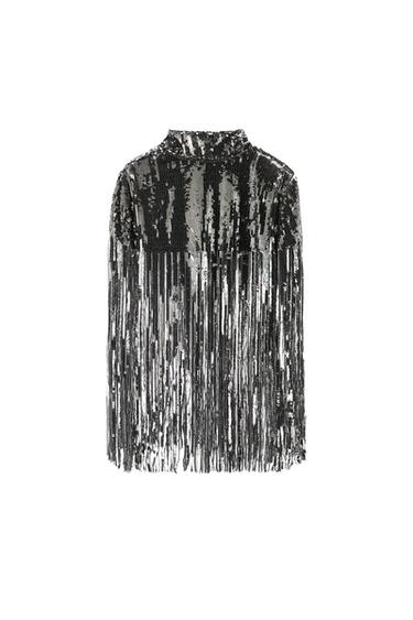FRINGED SEQUIN CAPE