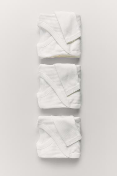 0-6 MESES/ PACK TRES BODIES MANGA LARGA CUELLO KIMONO - Blanco roto de Zara