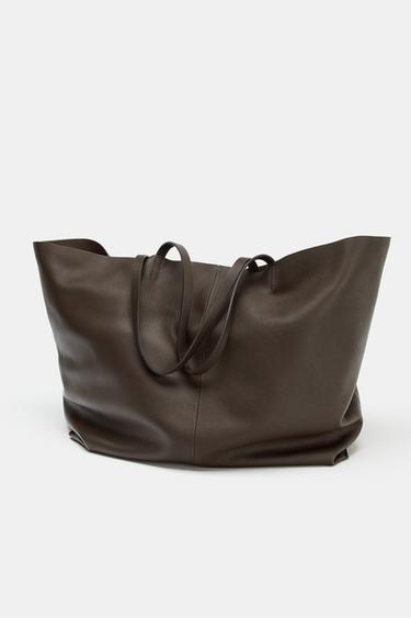 SAC MAXI CABAS EN CUIR - Marron de Zara - Image 1