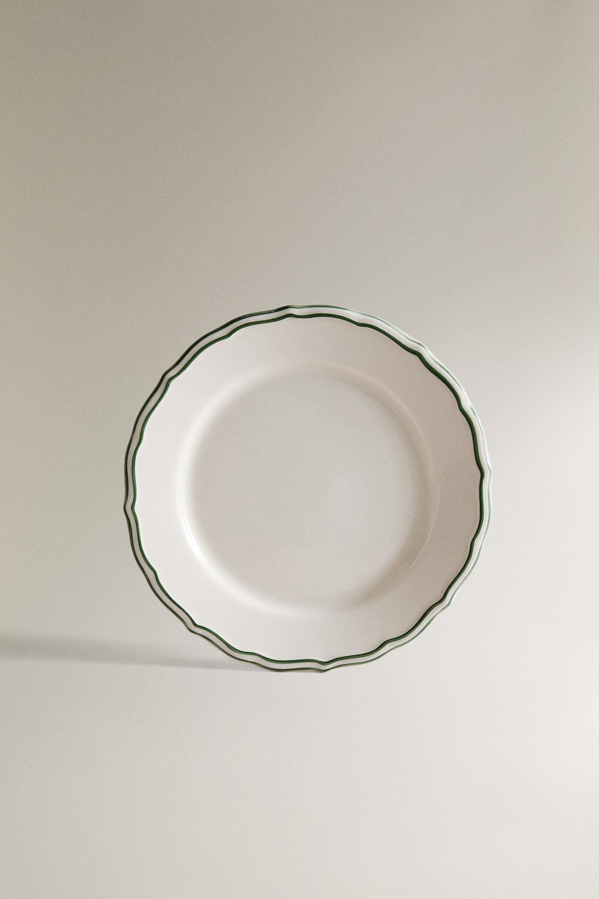 EARTHENWARE DESSERT PLATE WITH CONTRASTING RIM