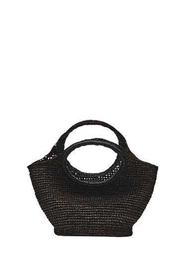 Mini-sac demi-lune en 100% raphia - Marron de Zara
