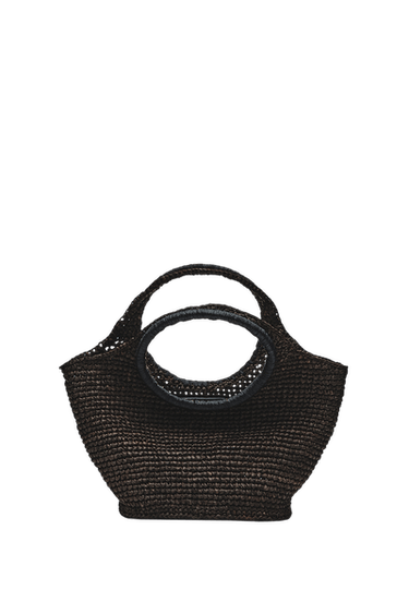 100% Raffia Mini Crescent Bag — Brown 1