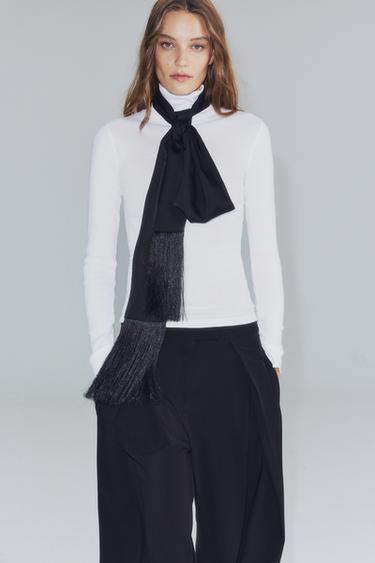 FRINGED TIE-STYLE SCARF — Black 1