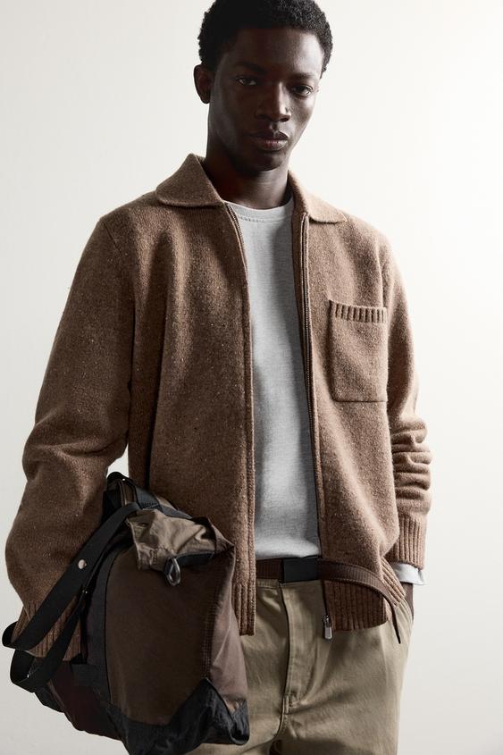 GILET EN MAILLE ZIPPÉ - Marron clair de Zara - Image 4