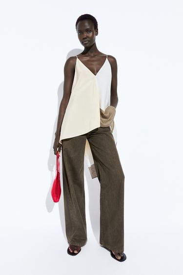 Zara Asymmetric strappy flowing top - Ecru - Image 0