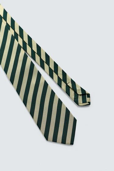 100% SILK STRIPED TIE - Green by Zara - Image 4