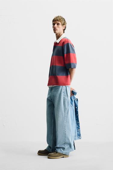 GESTREIFTES POLOSHIRT AUS STRICK - Helles Granatrot von Zara - Bild 0