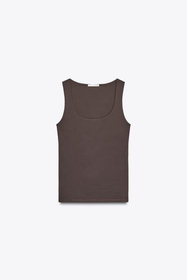 CAMISETA POLIAMIDA TIRANTE ANCHO - Gris topo de Zara