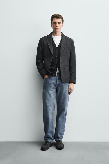 BOUCLÉ HOUNDSTOOTH BLAZER - Anthracite Grey by Zara