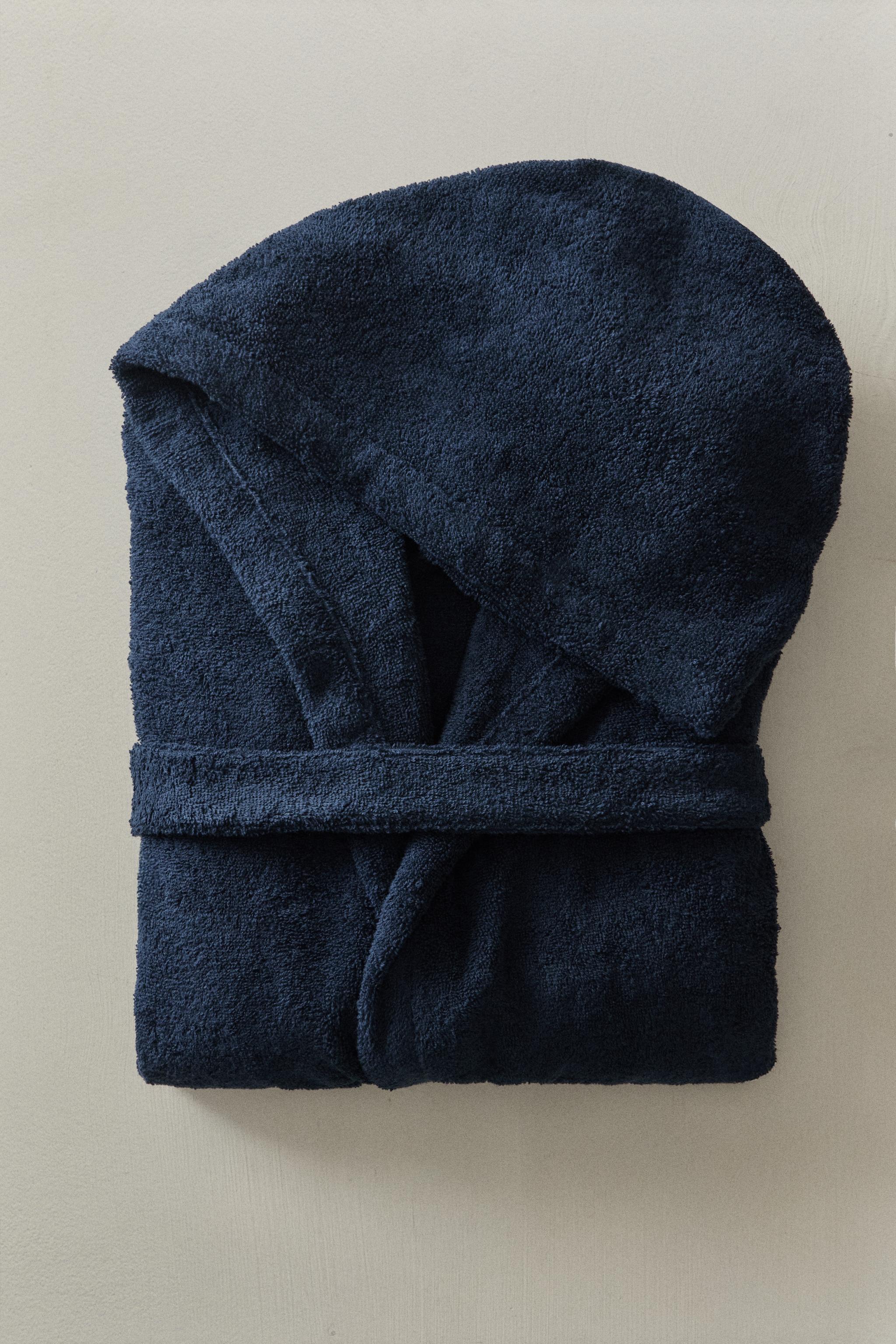 HOODED BATHROBE (360 GXM²) — Navy blue