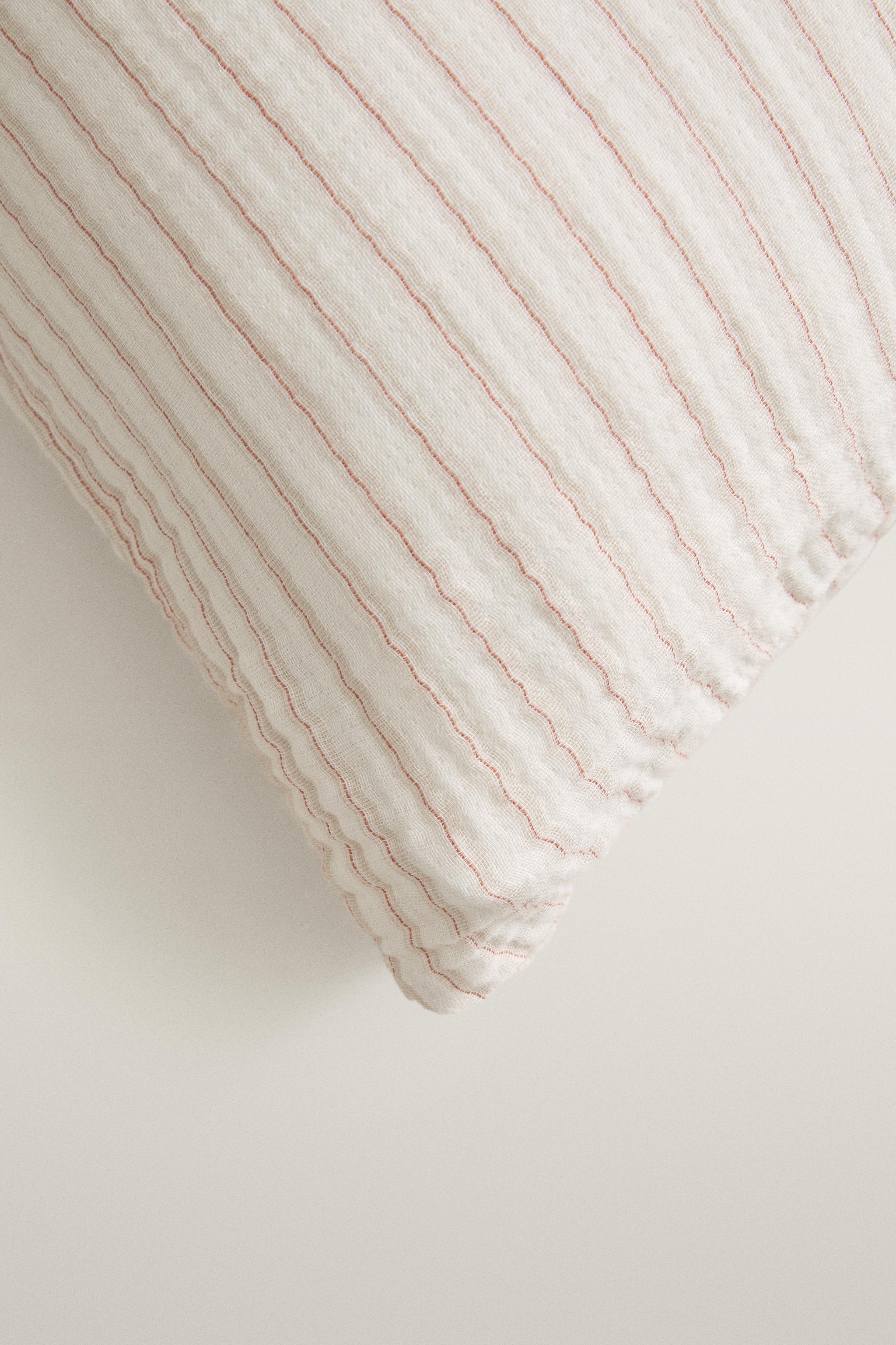 KIDS' STRIPED COTTON CHIFFON PILLOWCASE — Oyster-white