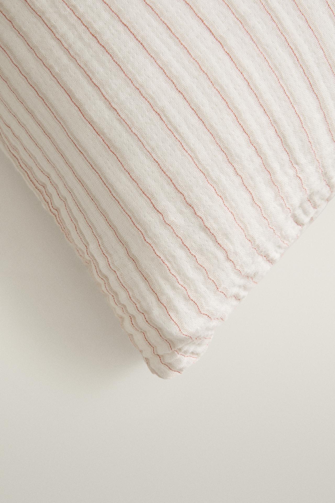 KIDS' STRIPED COTTON CHIFFON PILLOWCASE — Oyster-white