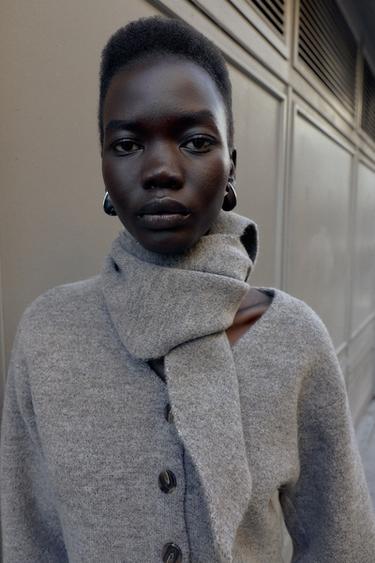 CARDIGAN WITH SCARF DETAIL - Taupe grey by Zara - Image 3