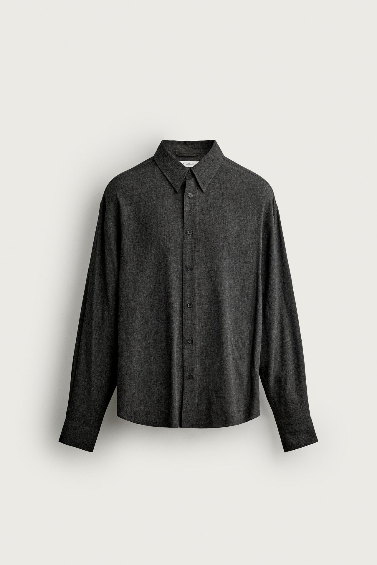 VISCOSE REGULAR FIT SHIRT — Gray marl