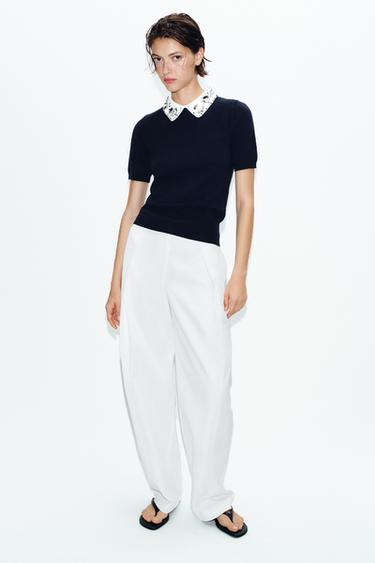 KNIT JUMPER WITH JEWEL BEADS - Navy blue by Zara