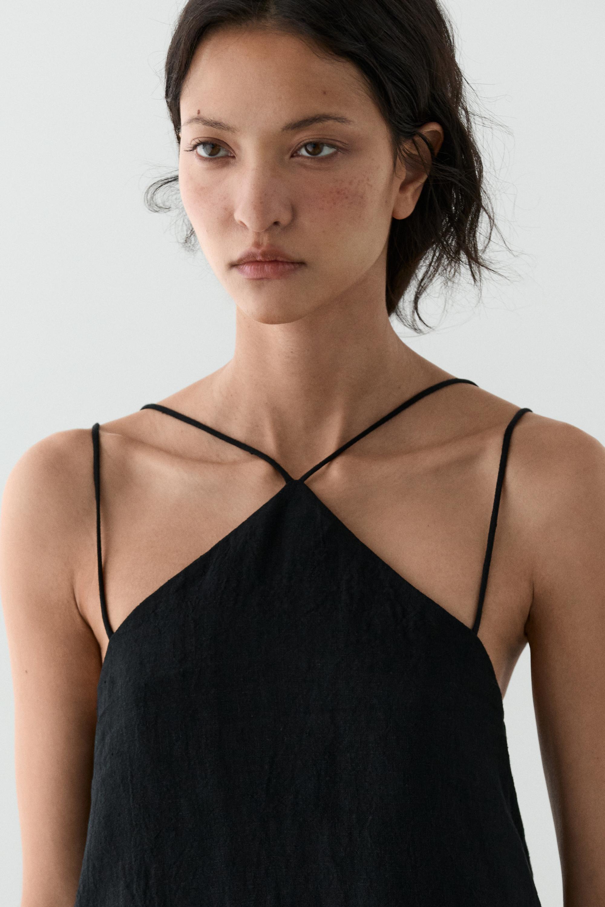Flowing strappy 100% linen dress