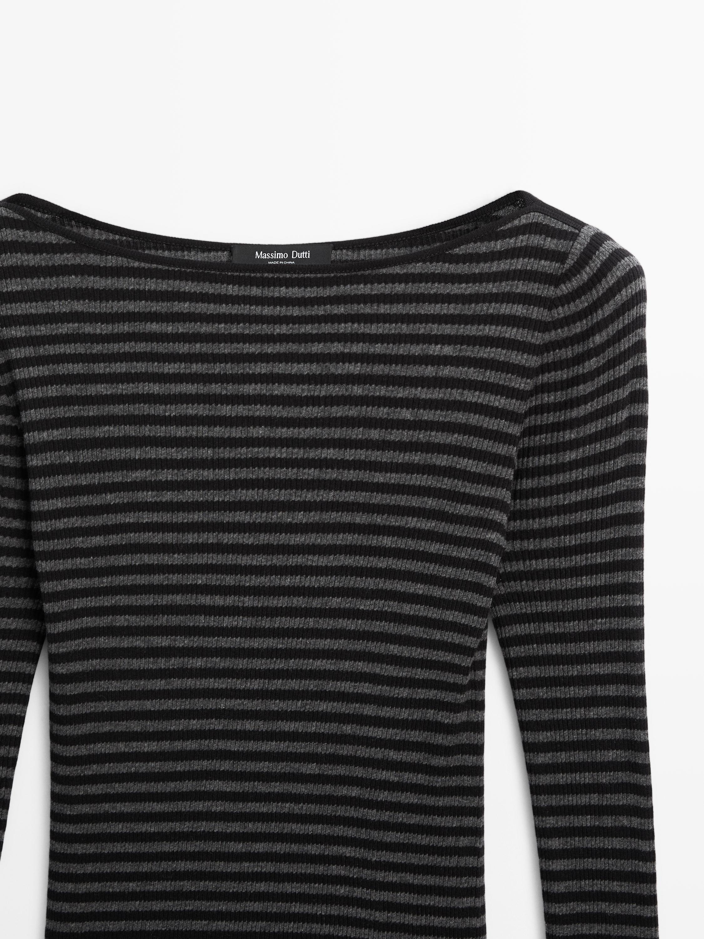 Striped long sleeve T-shirt with trim detail