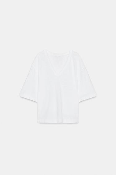 ТЕНИСКА С ШПИЦ ДЕКОЛТЕ - Бял от Zara