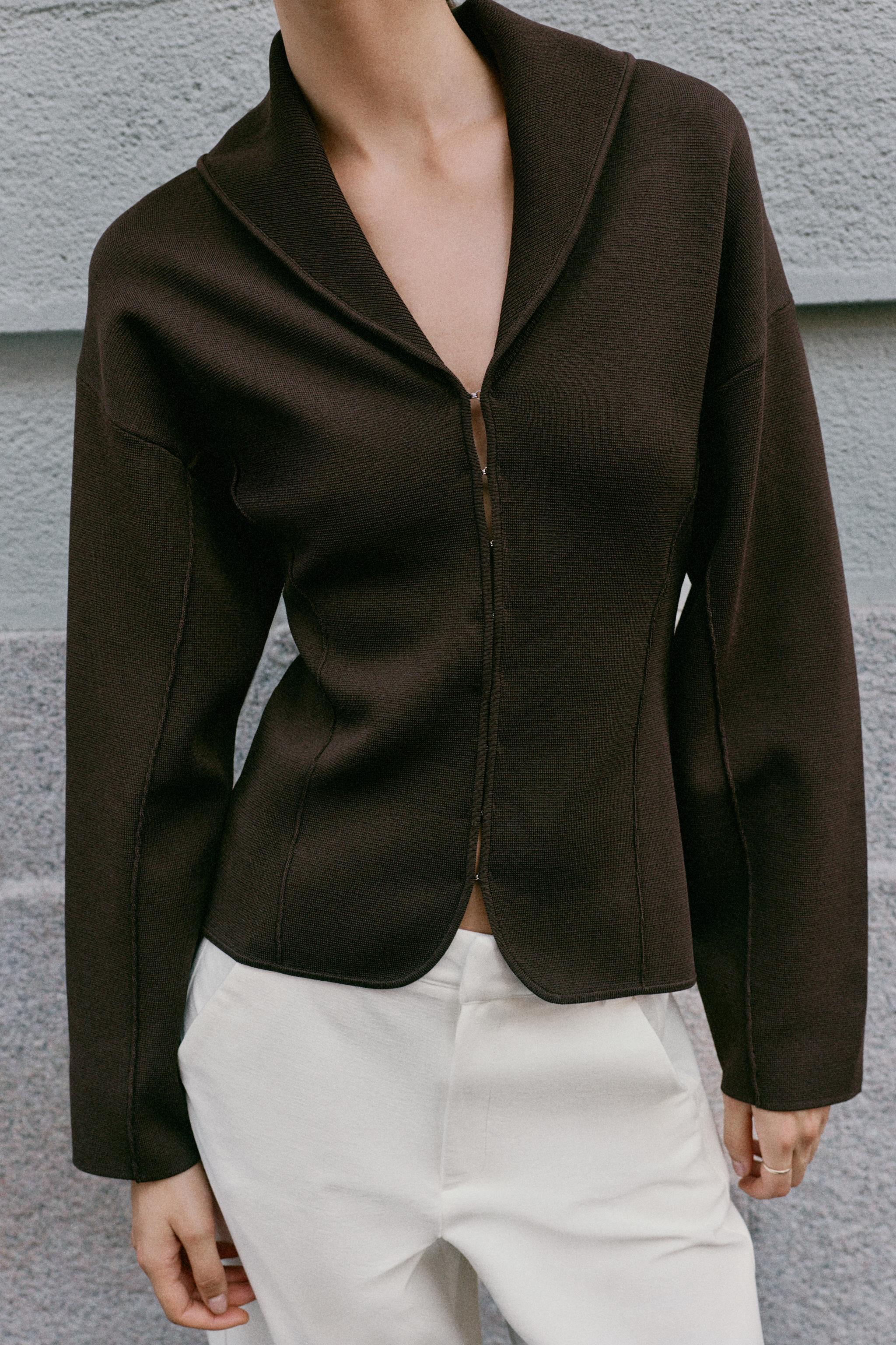 スナップボタン ニットジャケット - ブラウン | ZARA Japan / 日本