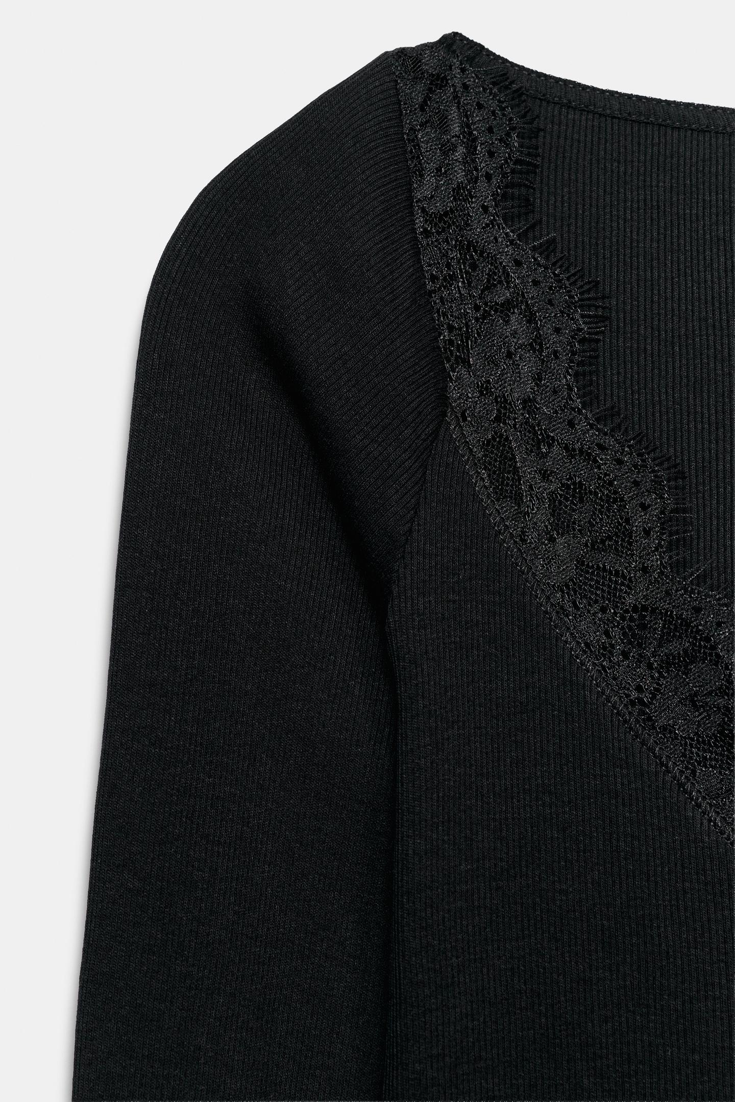 Женская футболка Zara Ribbed Combo, цвет: Чёрный — фото 5