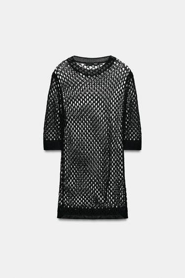 PULL EN MAILLE AJOURÉE - Noir de Zara - Image 7