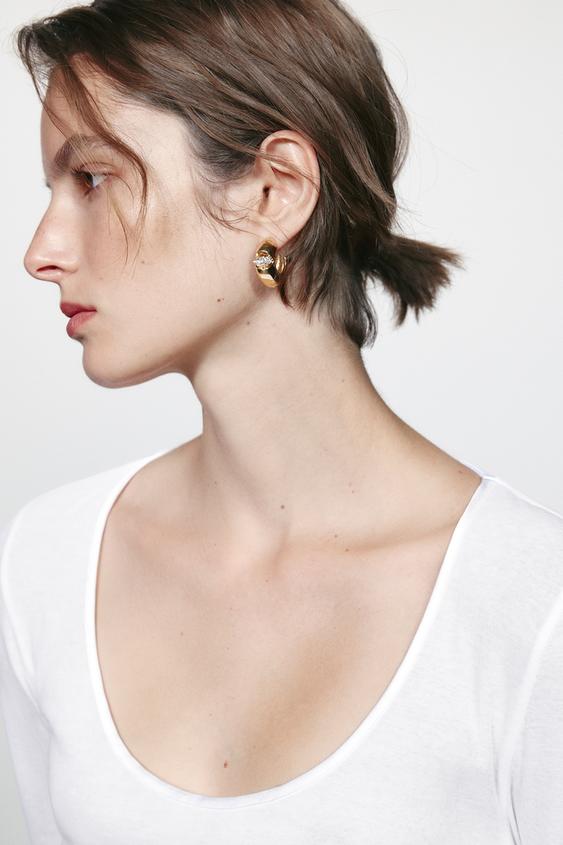 Zara METALLIC SHINE HOOP EARRINGS - Golden - Image 0