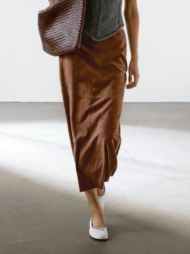 Zara Suede leather midi skirt - Brown
