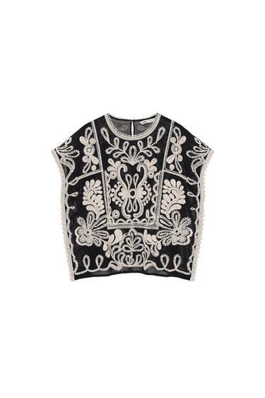 ZW COLLECTION CONTRAST CROCHET TOP - Black / Ecru by Zara - Image 0