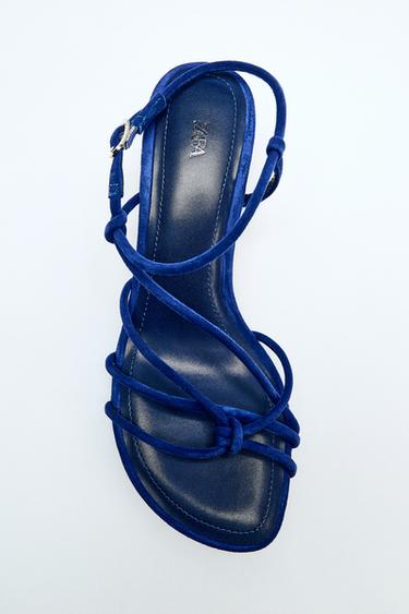 Zara LEATHER HEELED SANDALS WITH KNOTS - Bluish