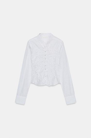 ストレッチシャーリングポプリンシャツホワイト/ブラックZaraのストレッチシャーリングポプリンシャツ - ホワイト/ブラック 