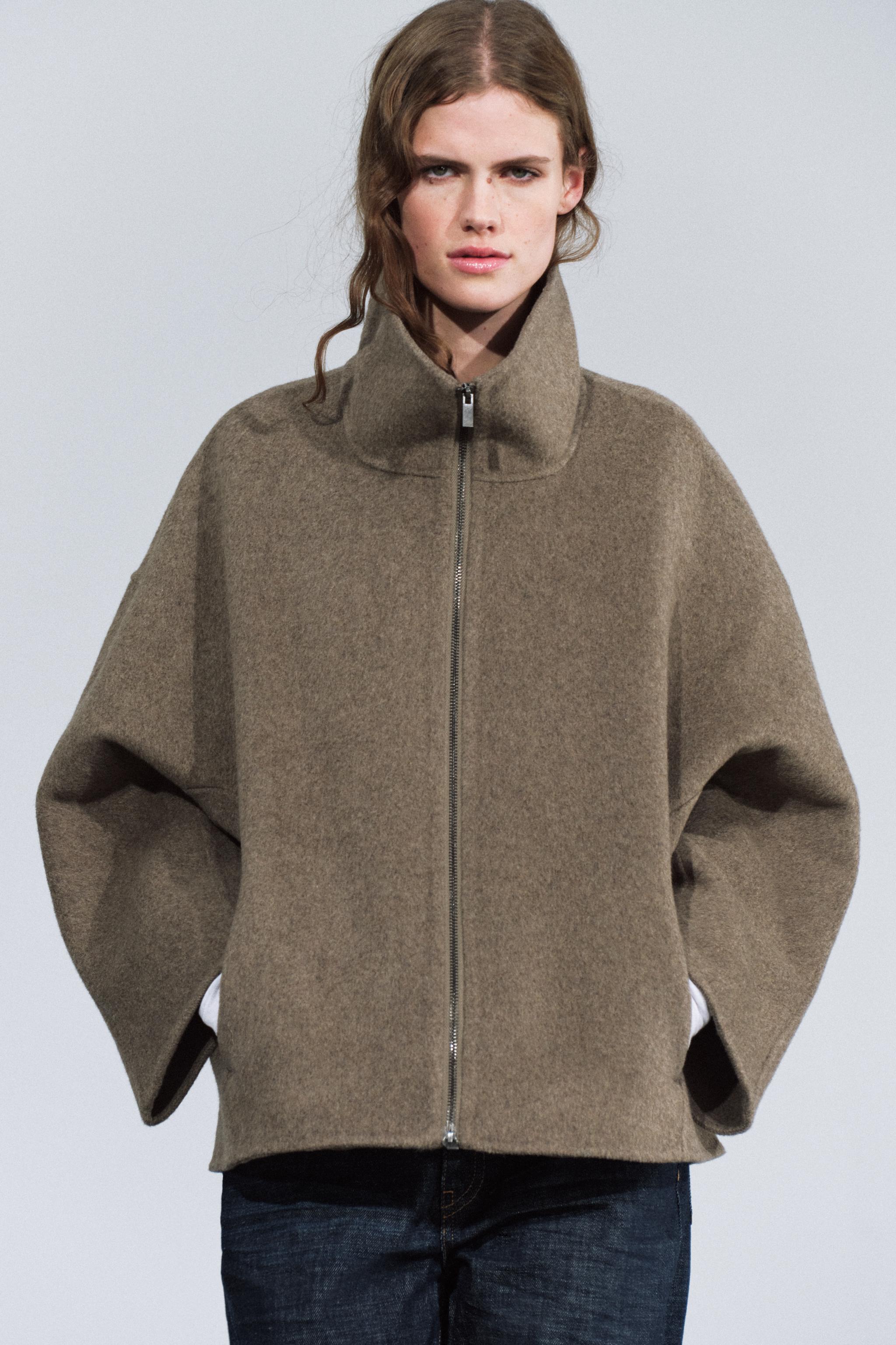 WOOL-BLEND SHORT COAT - ZW COLLECTION - Brown / Taupe | ZARA