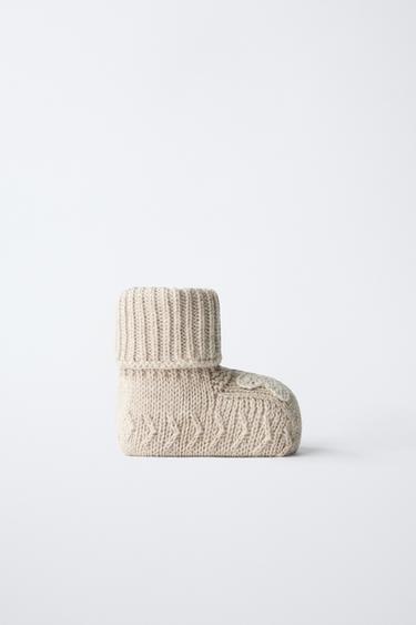 COTTON FLOWER BOOTIES - Sand Brown by Zara