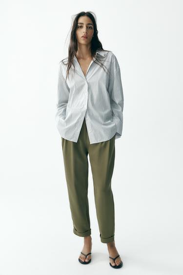 Zara SHINY STRIPED SHIRT - White / Green