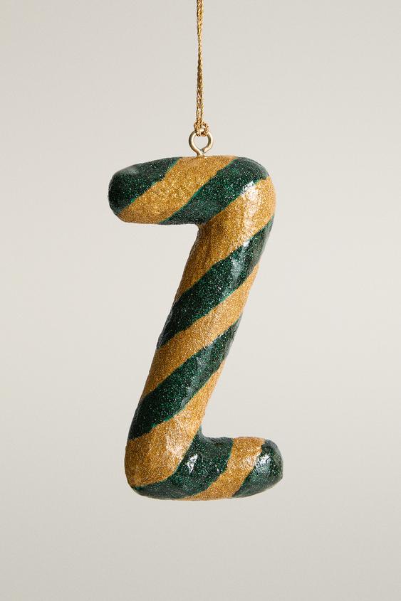 Z LETTER STRIPED CHRISTMAS TREE ORNAMENT - Green by Zara - Image 0