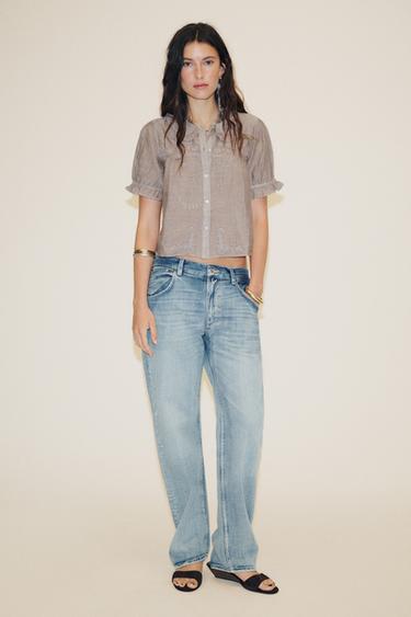 CAMISA CUELLO BOBO BORDADOS - Marrón de Zara - Imagen 0