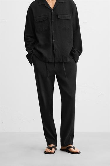 LINEN/COTTON TROUSERS - Black by Zara