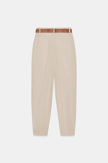PANTALON AVEC LIN, PINCES ET CEINTURE - Beige clair de Zara - Image 7