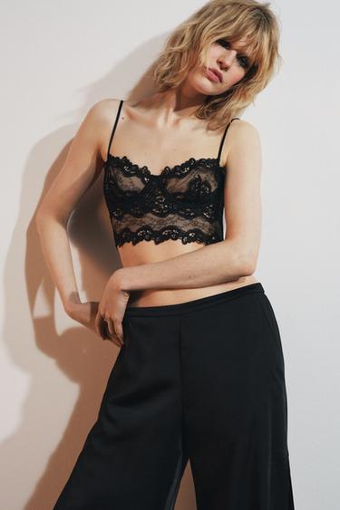 BRALETTE بأسلاك ودانتيل مطرز - أسود الخاص بـ Zara