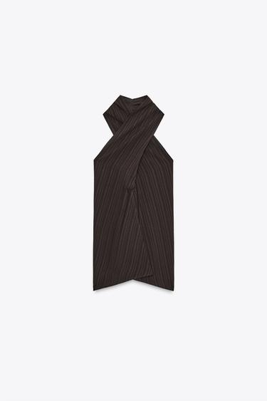 STRIPED HALTER TOP - Dark brown by Zara - Image 1