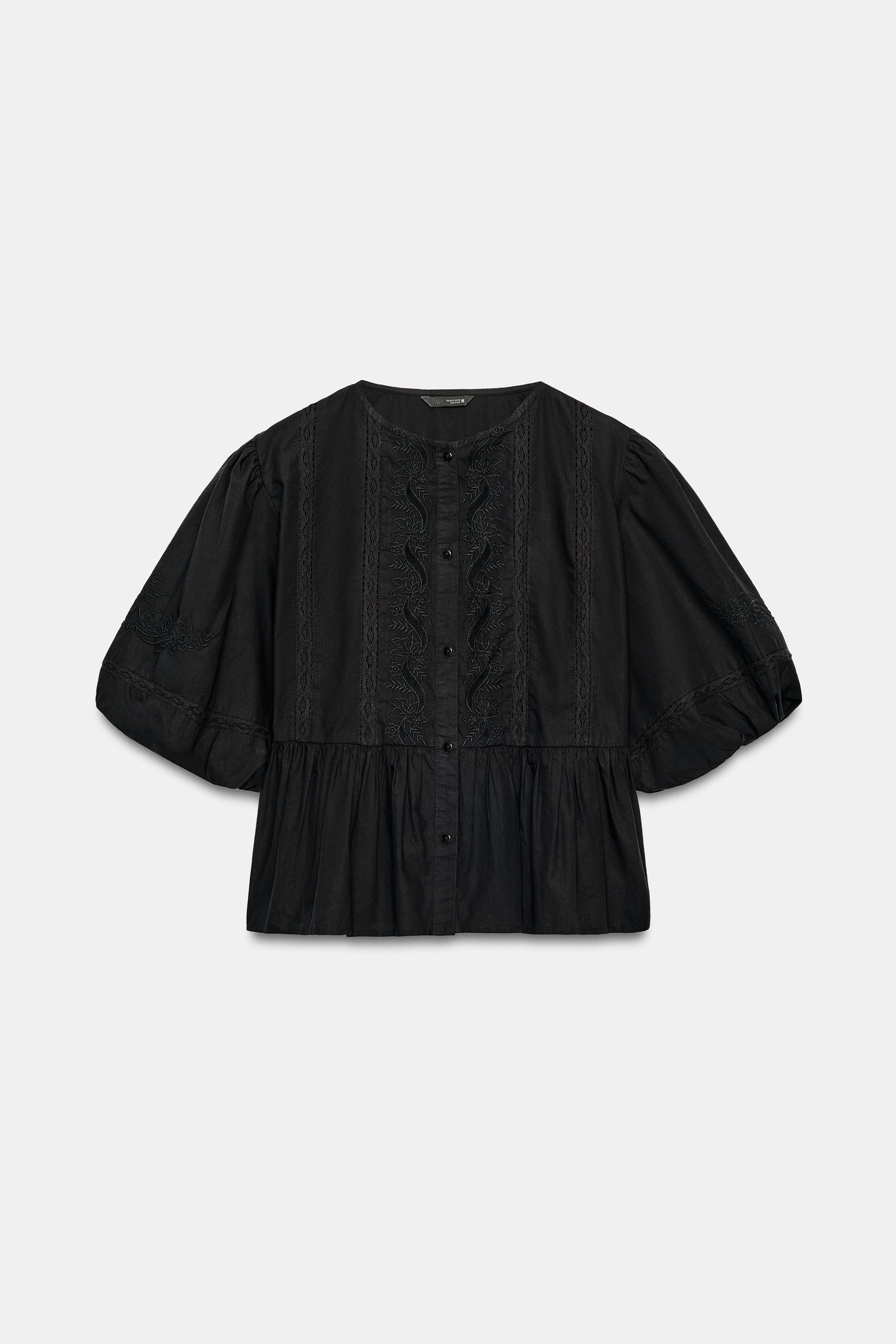 Женские рубашки Zara EMBROIDERED PUFF SLEEVE SHIRT — фото 8