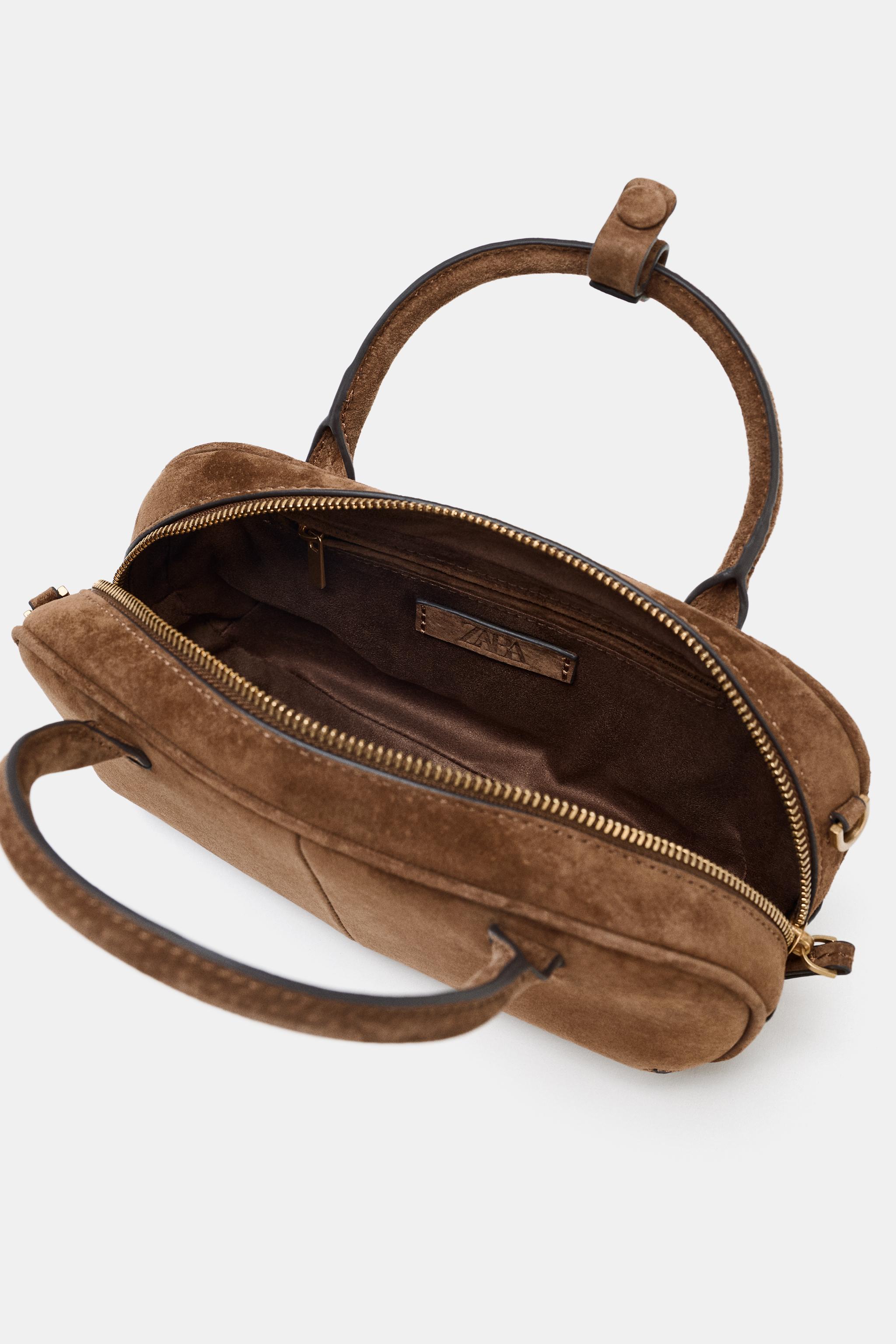 ZARA スプリットスエードミニボストンバッグ　ミニバッグ　ブラウン ZARA】スプリットスエード ミニボストンバッグ (ZARA/ボストン