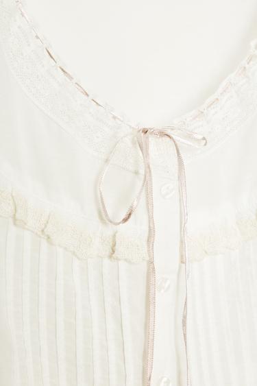 EMBROIDERED GAUZE CROP TOP WITH BOW - Ecru by Zara - Image 7