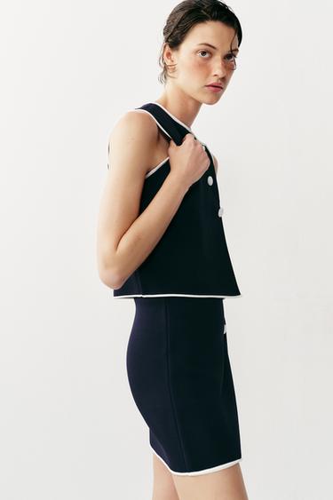 TOP EN MAILLE À BOUTONS EN CONTRASTE - Bleu marine / Blanc de Zara - Image 4