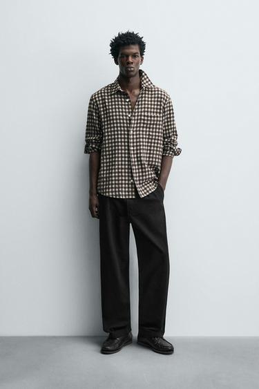 Zara PLAID POCKET SHIRT - Chocolate brown