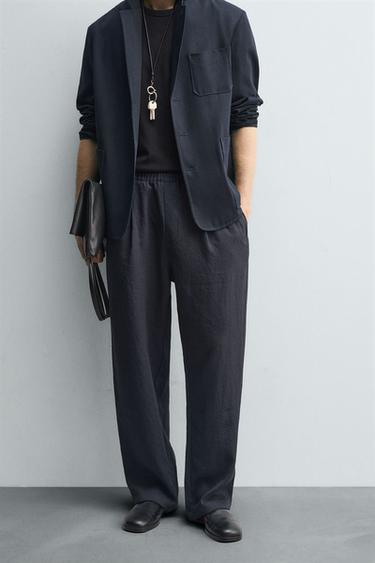 FLOWING PLEATED TROUSERS - Navy blue by Zara